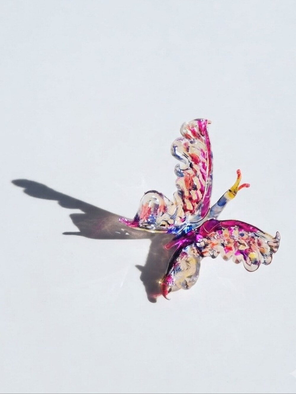 Hand Blown Art Glass Butterfly Figurine Pink Purple Multicolor Crystal Paperweig